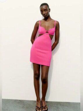 NWOT Zara mini dress with cut out in fuchsia